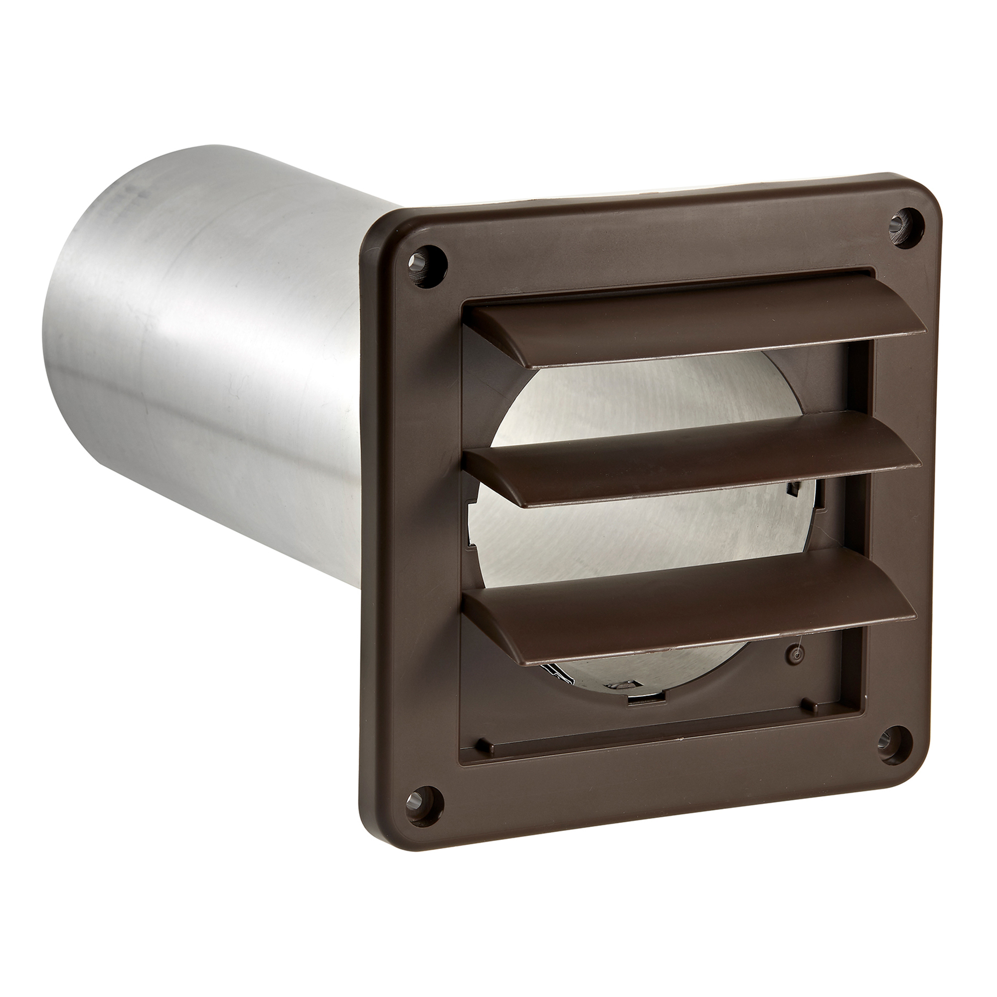 Lambro Plastic Wall Exhaust Louvered Dryer Vent with 11in. Pipe, No Interior Trim Plate, 4in., Brown, 267B-B
